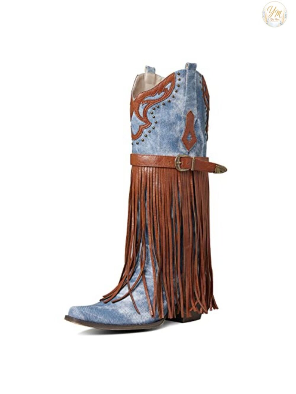 Western Bootie Pointed Toe Chunky Heel Mid Calf Pull On Women's Boots